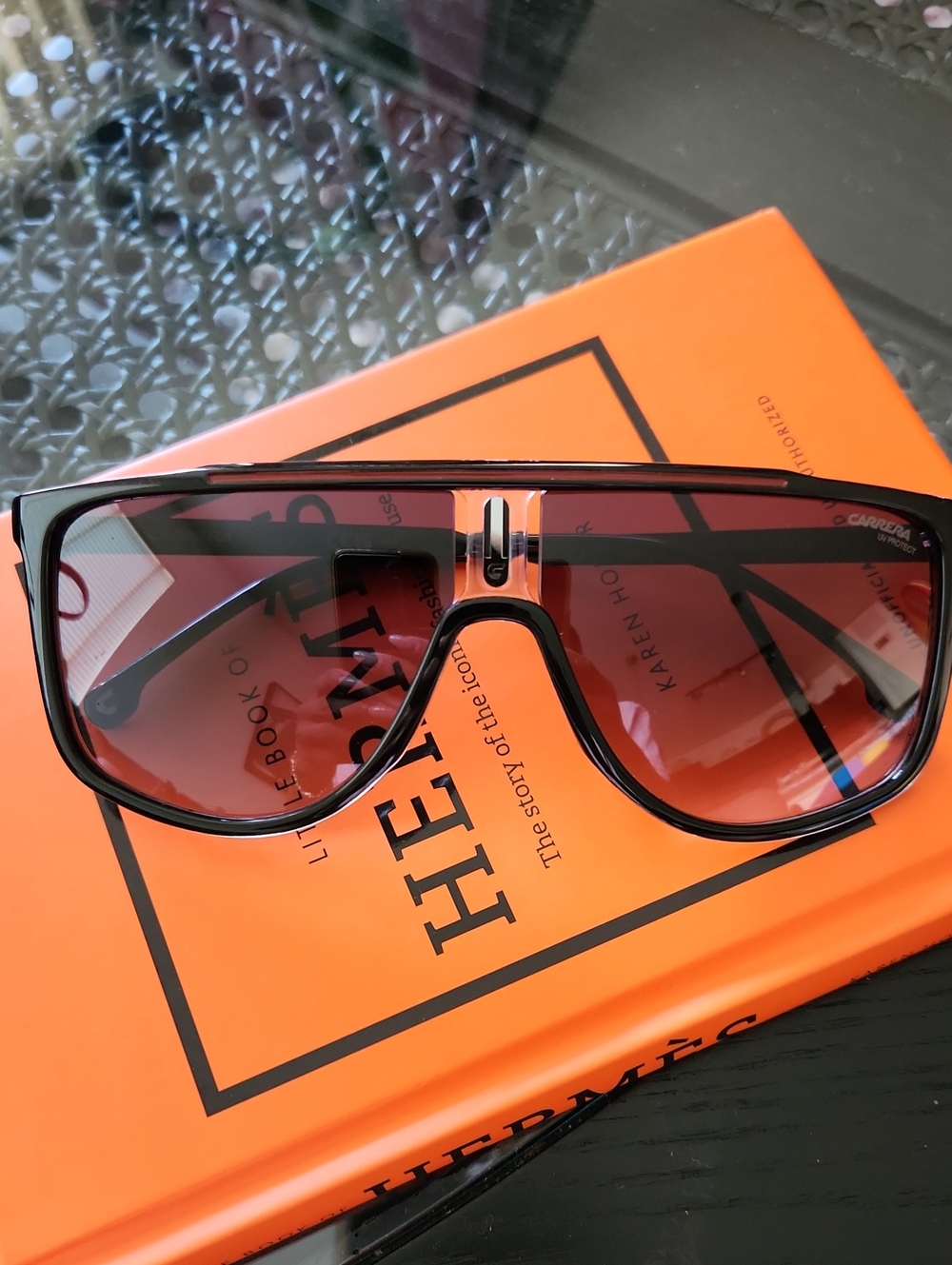 Carrera Unisex Oversized Shield Sunglasses in Black with Red-Brown Lenses